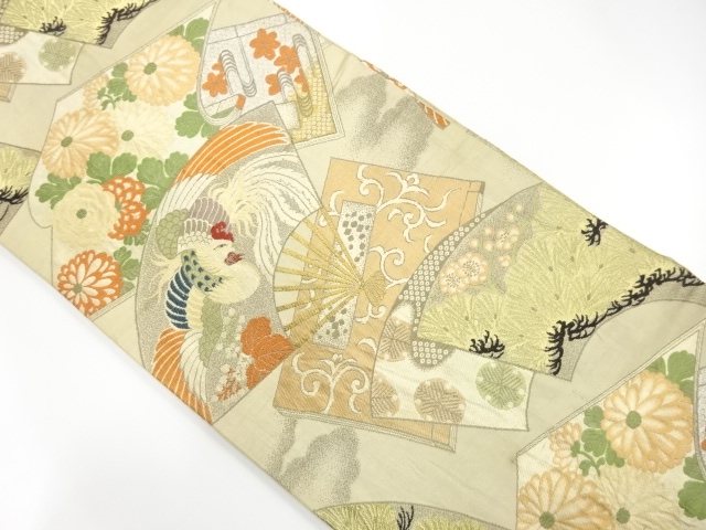 JAPANESE KIMONO / ANTIQUE MARU OBI / SILK / WOVEN UME & PINE